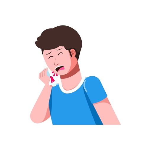 Ilustração de uma pessoa tossindo e expelindo sangue pela boca. Ilustração de uma pessoa tossindo e expelindo sangue pela boca.