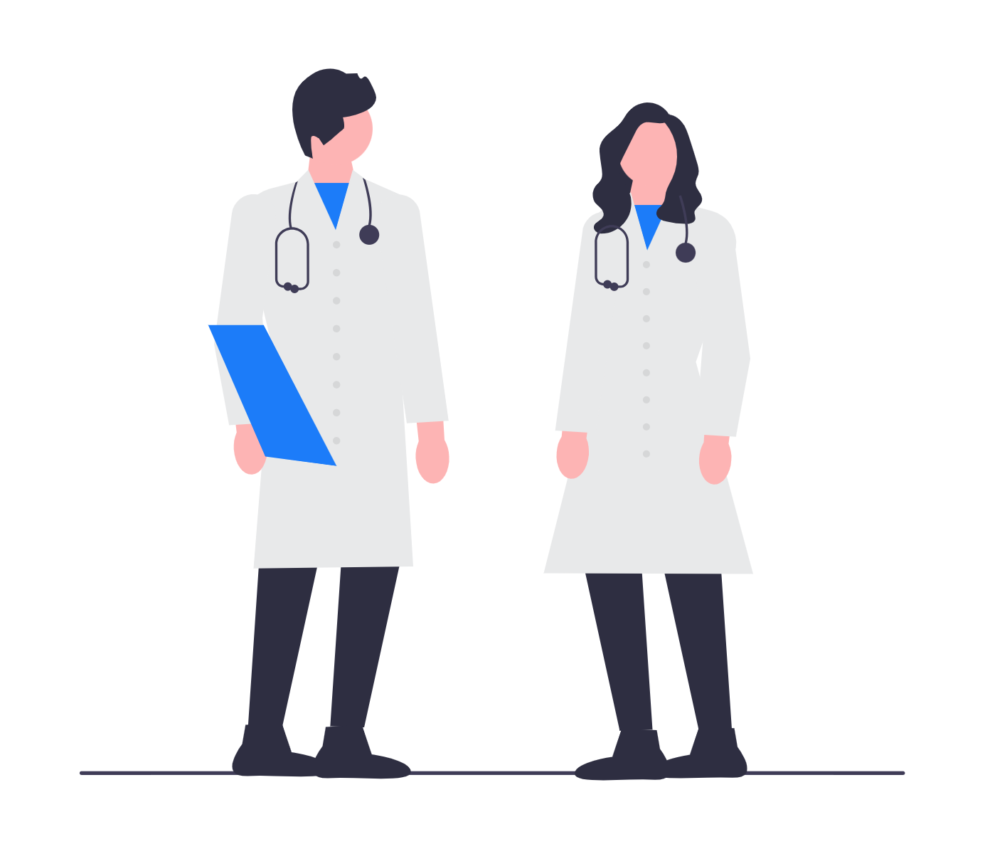 Ilustração de uma médica e um médico com jaleco e estetoscópio, representa médicos especializados para exames e procedimentos, e destaca a qualidade e expertise da equipe Einstein no atendimento médico Ilustração de uma médica e um médico com jaleco e estetoscópio, representa médicos especializados para exames e procedimentos, e destaca a qualidade e expertise da equipe Einstein no atendimento médico